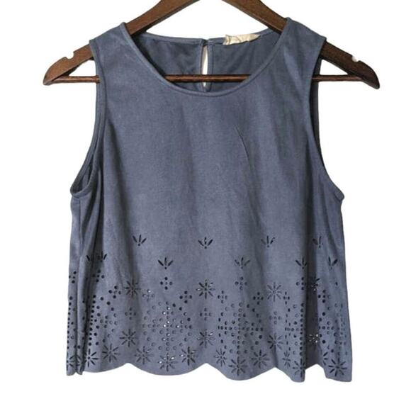 Altar'd State Tops - Altar'd State Dusy Blue Faux Suede Crop Top Scallop Eyelet Cottage Boho Small